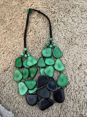 Tagua Amigas Green & Black Statement Bib Necklace - Women Jewelry